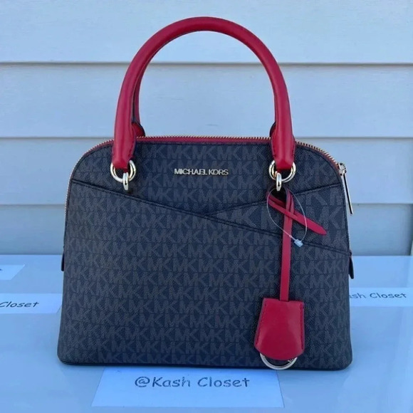 Michael Kors Handbags - Michael Kors MK Jet Set Medium Logo Dome Satchel - Flame